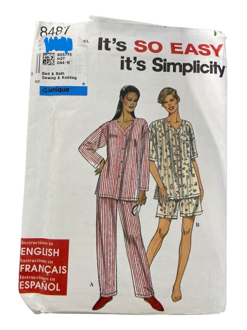 Simplicity 8487 Misses Pajama Sewing Pattern XS-XL Sleepwear Top & Bottom CUT
